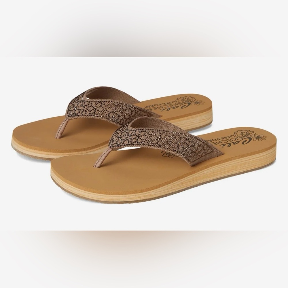 Skechers NWT Summers Low brown rhinestone flip flops sandals women’s 10